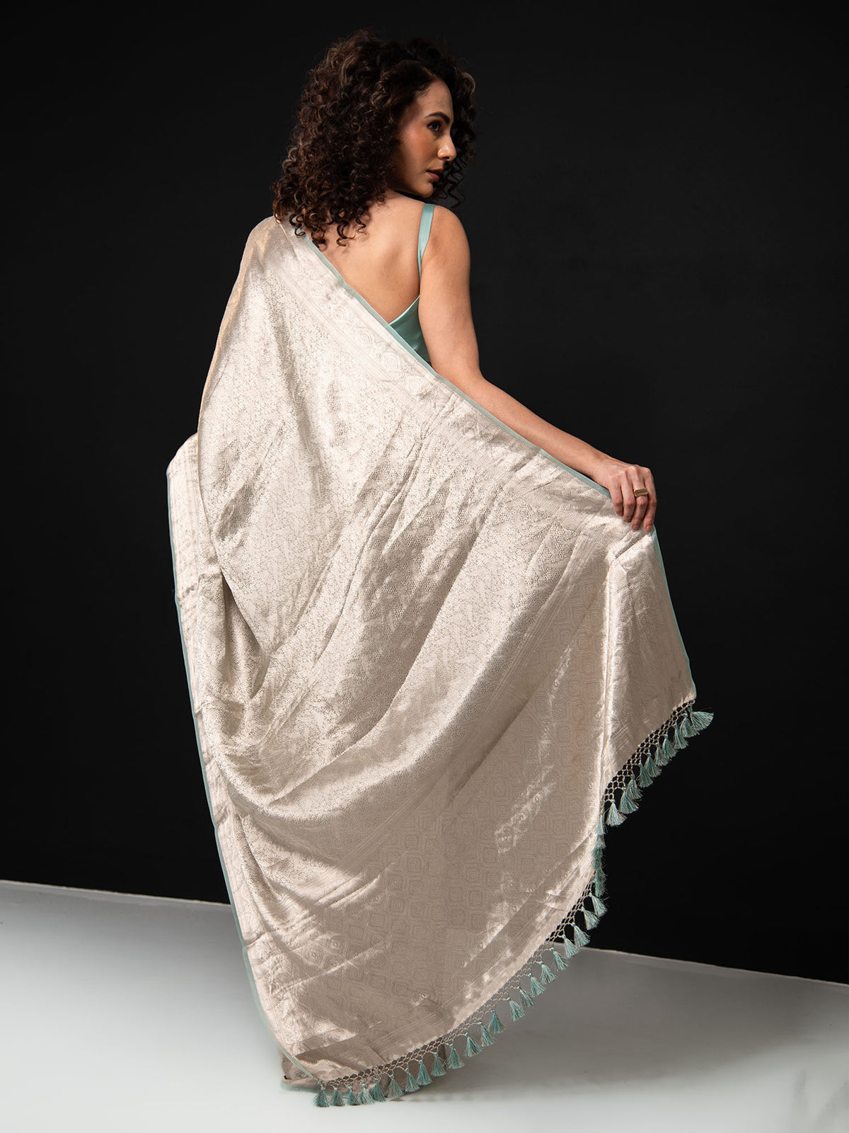 Aqua Green Tissue Brocade Handloom Banarasi Saree - Sacred Weaves