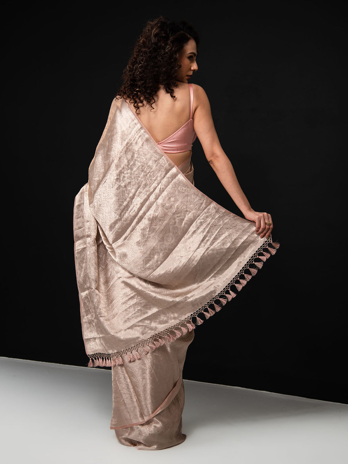 Dusky Pink Tissue Brocade Handloom Banarasi Saree - Sacred Weaves