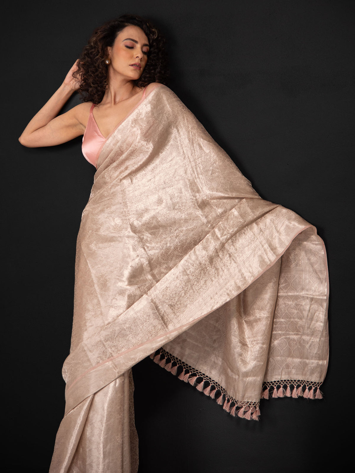 Dusky Pink Tissue Brocade Handloom Banarasi Saree - Sacred Weaves