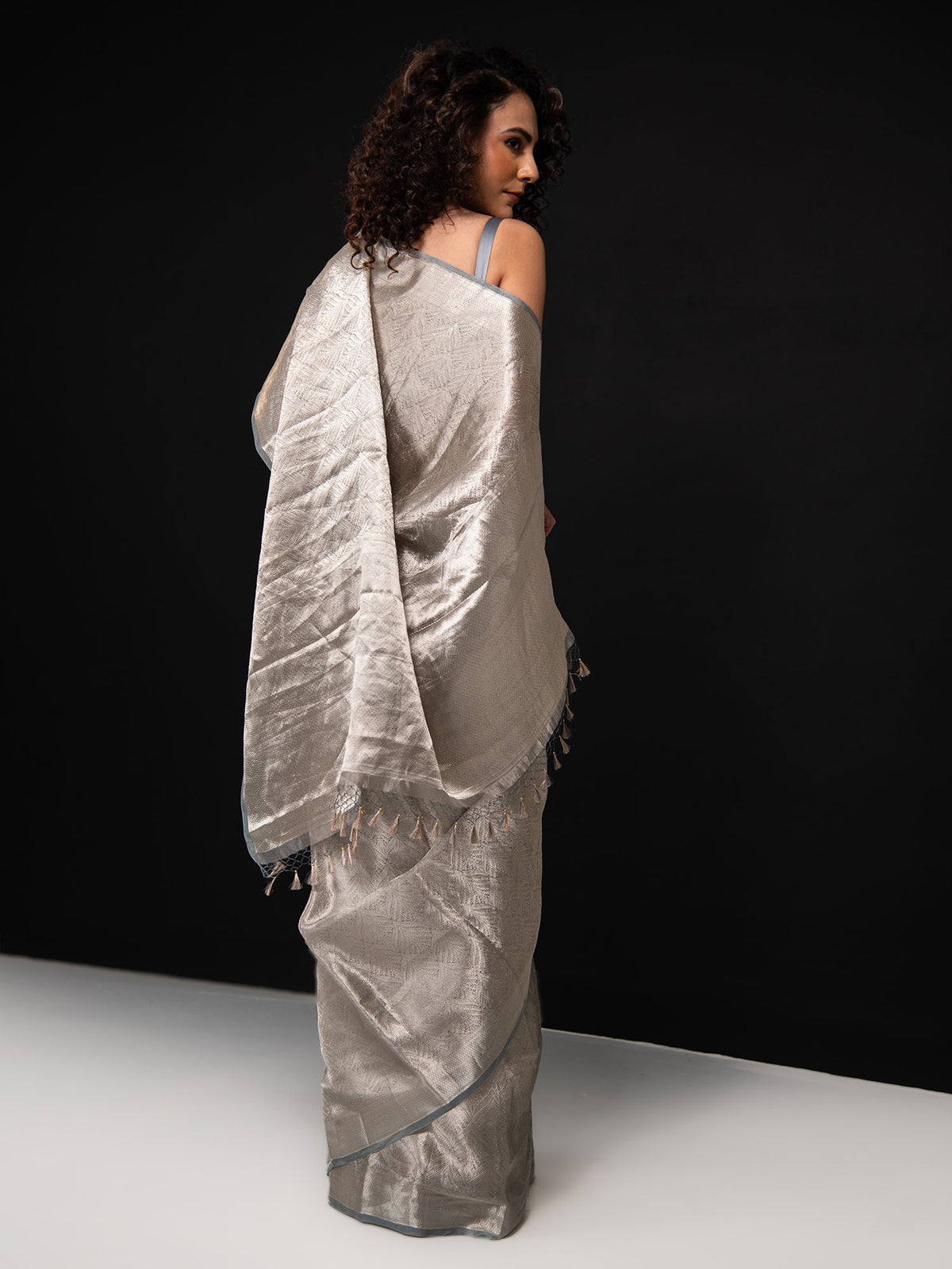 Grey Tissue Brocade Handloom Banarasi Saree - Sacred Weaves