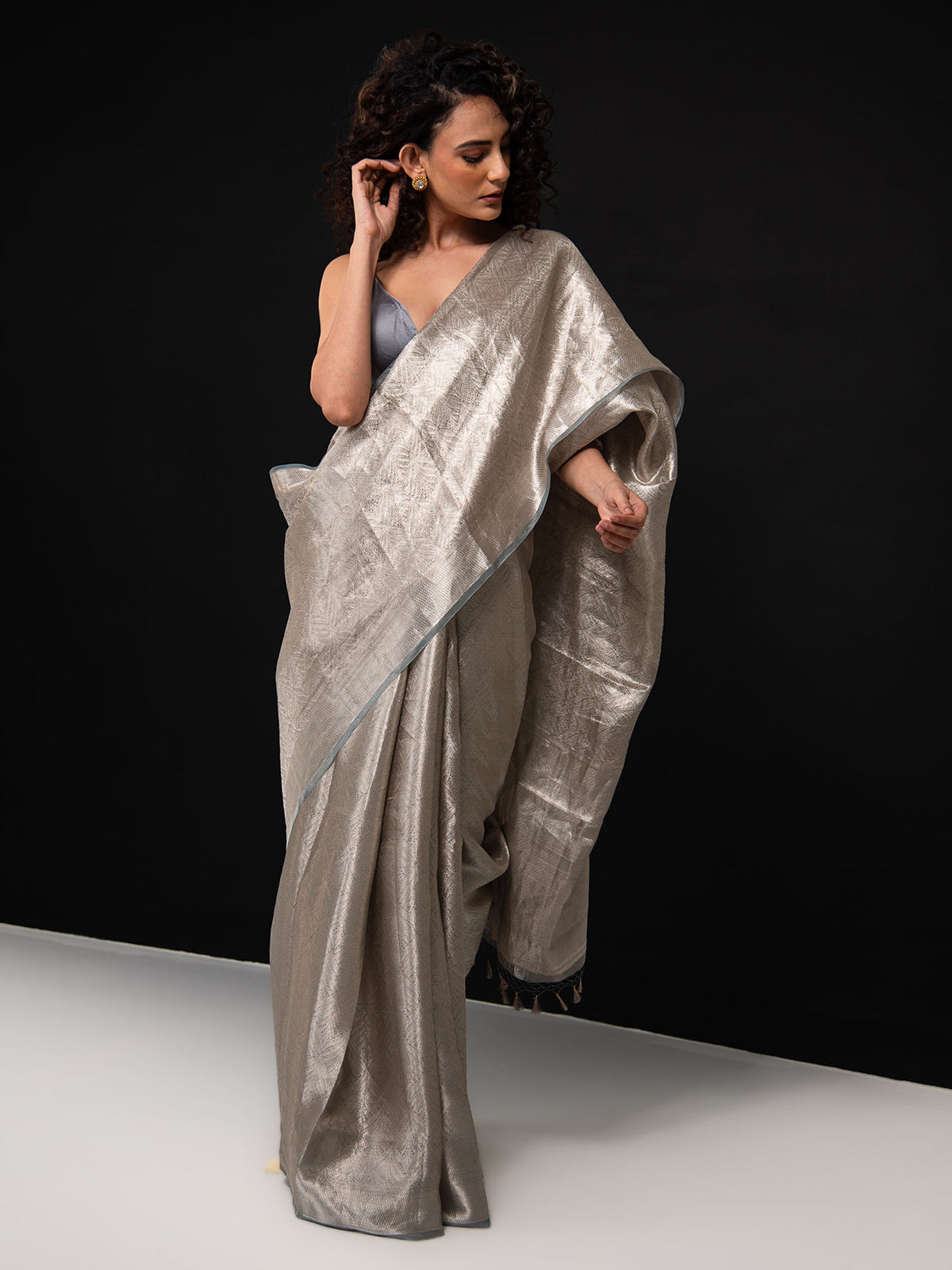 Grey Tissue Brocade Handloom Banarasi Saree - Sacred Weaves