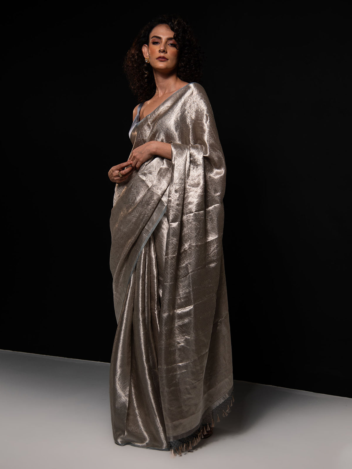 Grey Tissue Brocade Handloom Banarasi Saree - Sacred Weaves