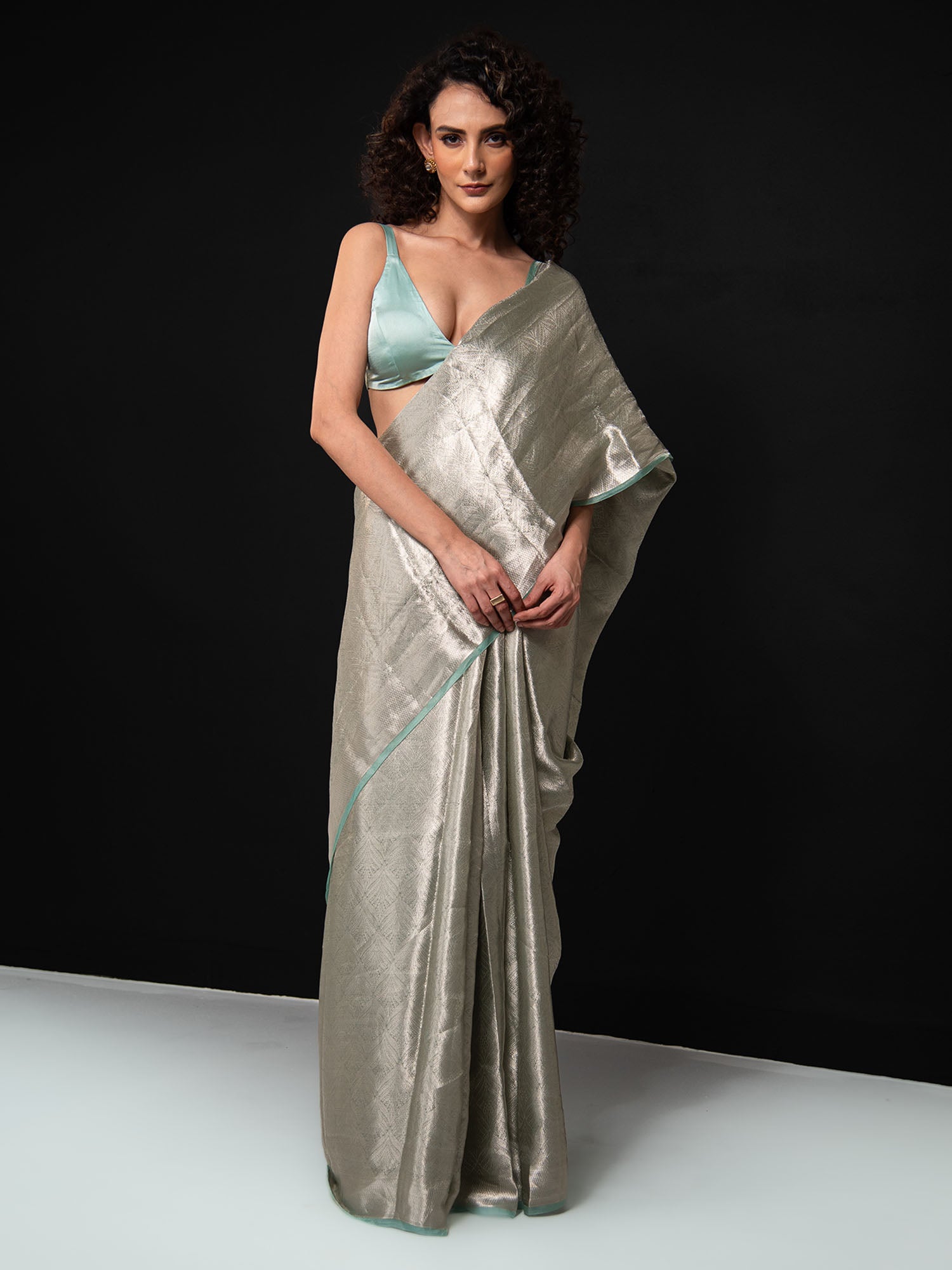 Aqua Green Tissue Brocade Handloom Banarasi Saree - Sacred Weaves