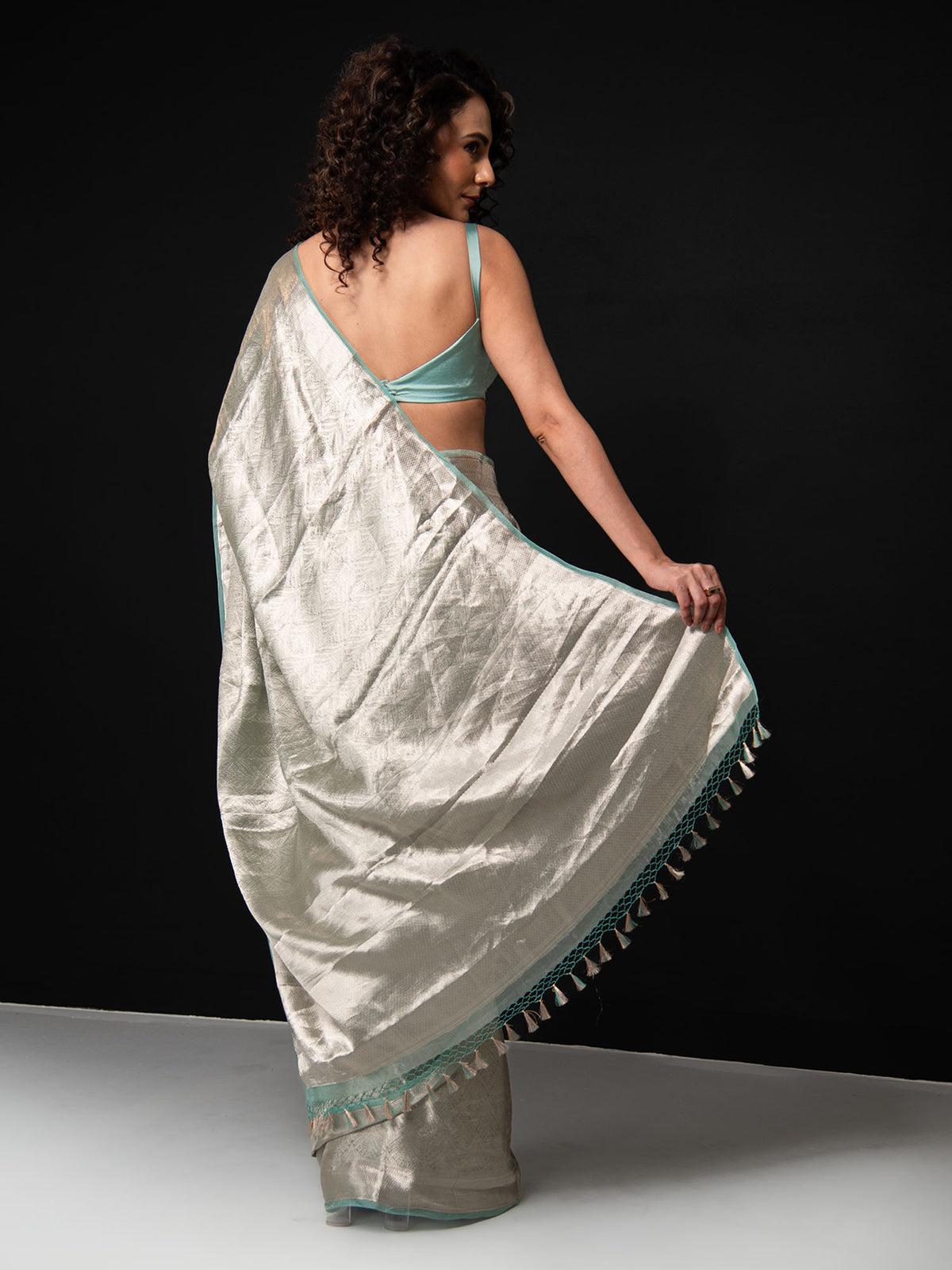 Aqua Green Tissue Brocade Handloom Banarasi Saree - Sacred Weaves