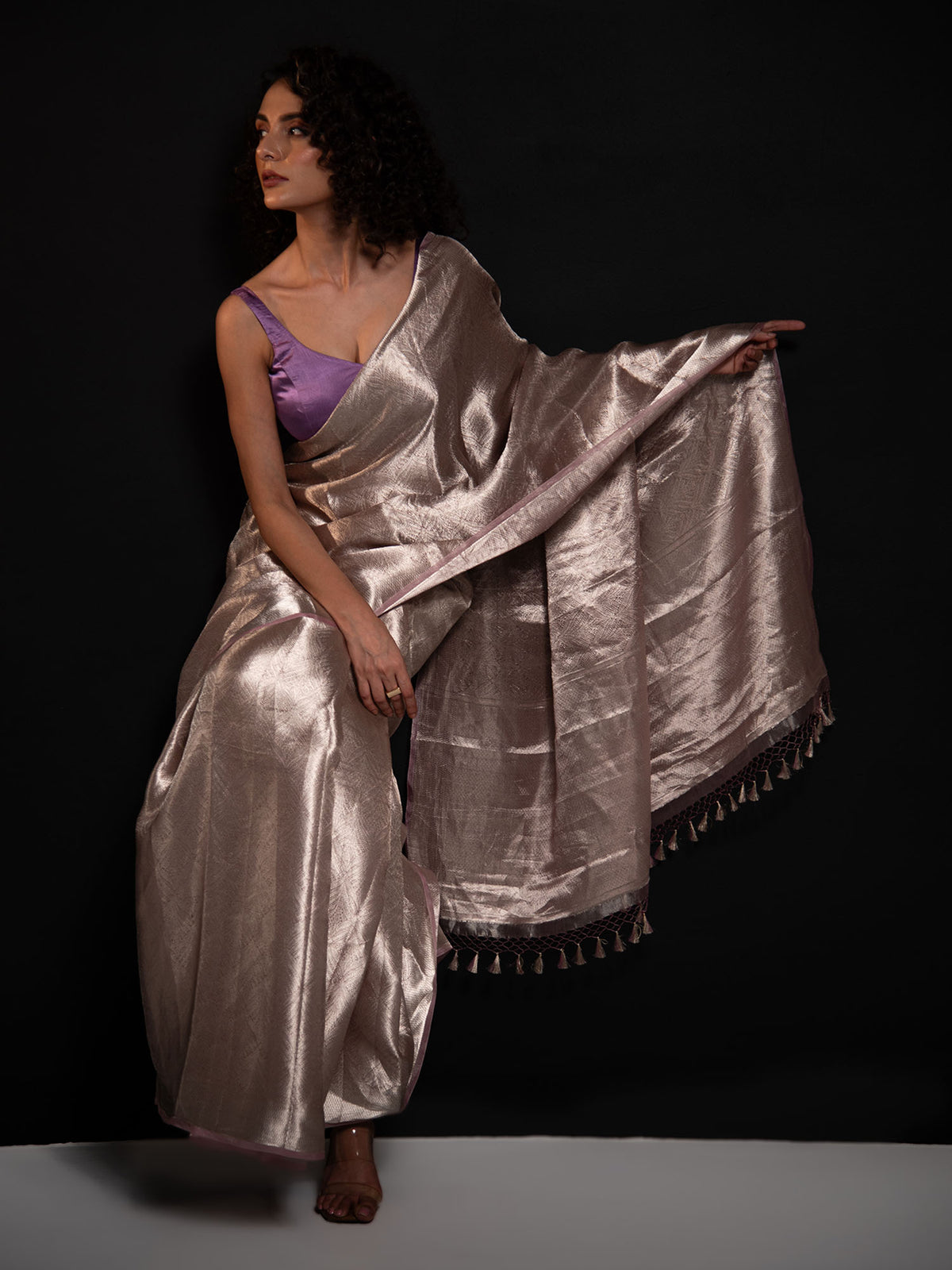 Mauve Tissue Brocade Handloom Banarasi Saree - Sacred Weaves