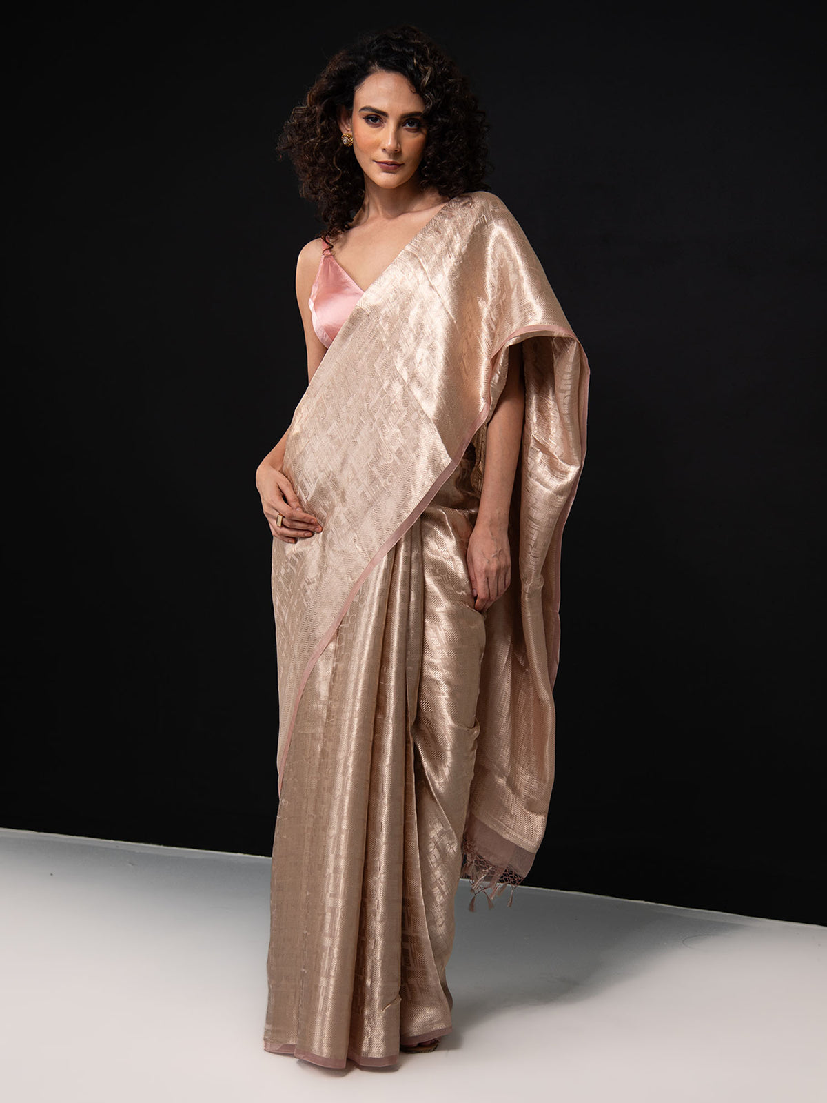 Pastel Pink Tissue Brocade Handloom Banarasi Saree - Sacred Weaves