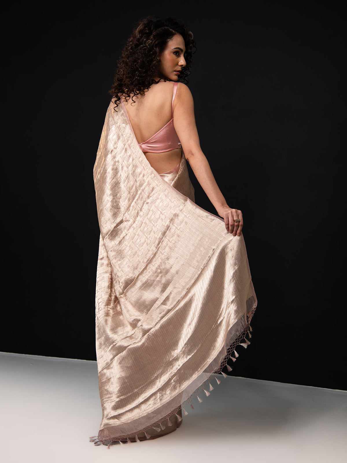 Pastel Pink Tissue Brocade Handloom Banarasi Saree - Sacred Weaves