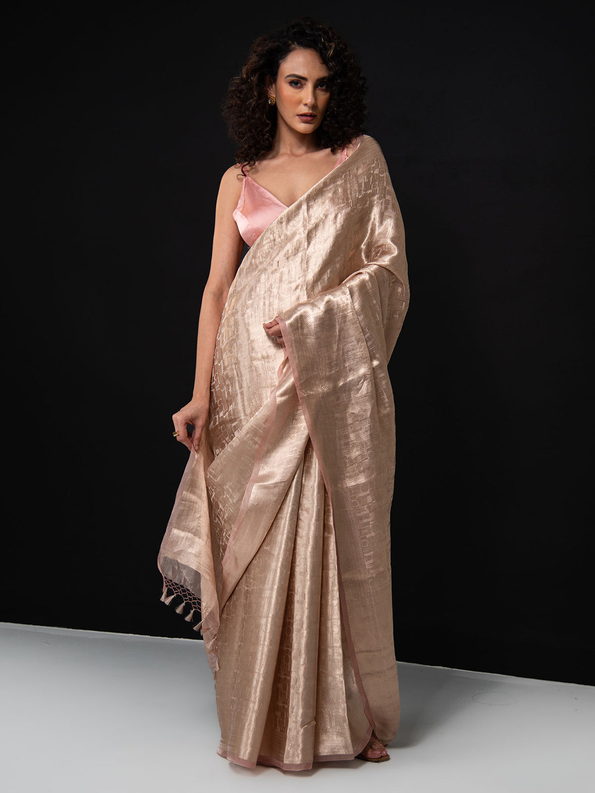 Pastel Pink Tissue Brocade Handloom Banarasi Saree - Sacred Weaves