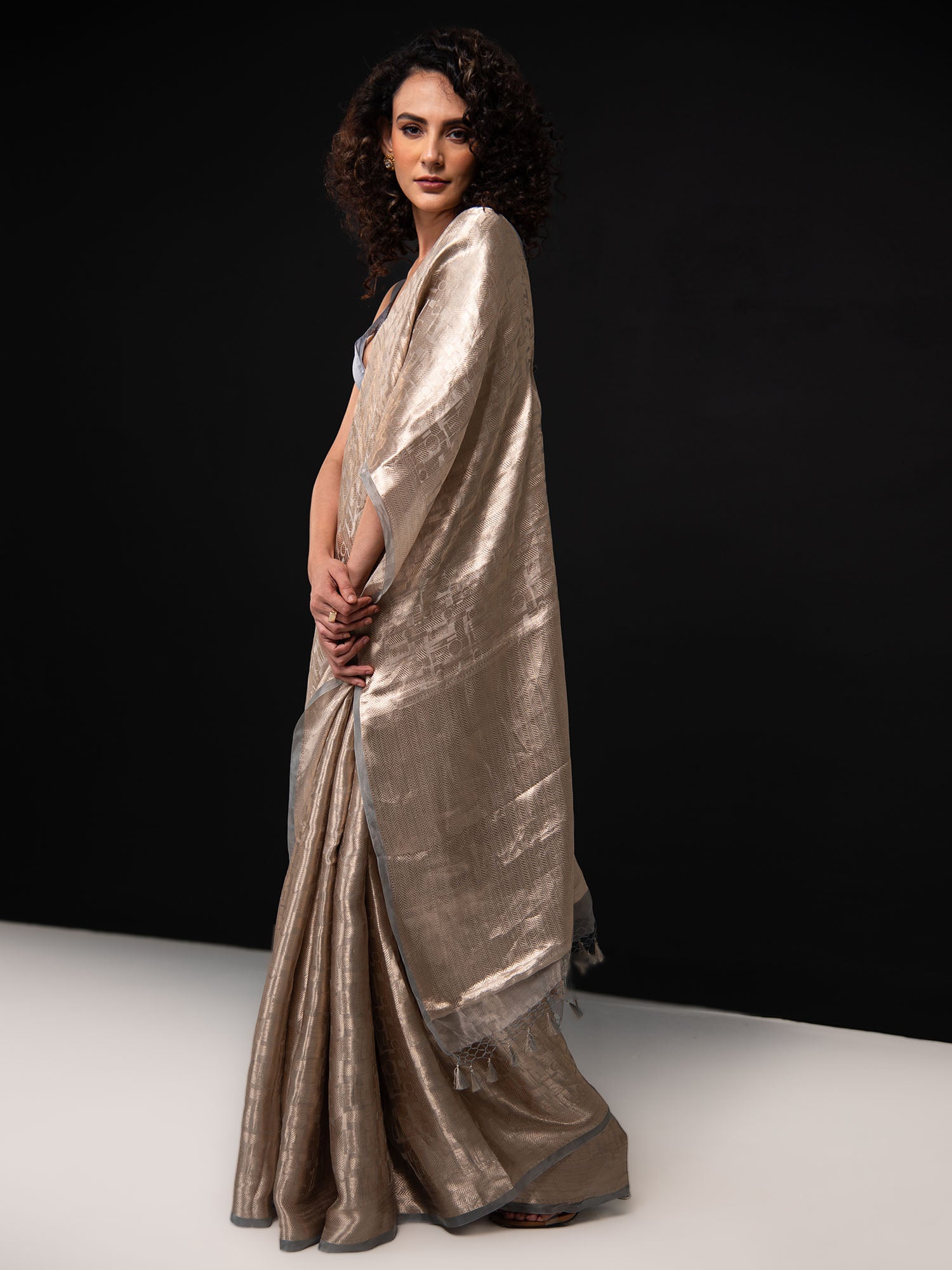 Grey Tissue Brocade Handloom Banarasi Saree - Sacred Weaves
