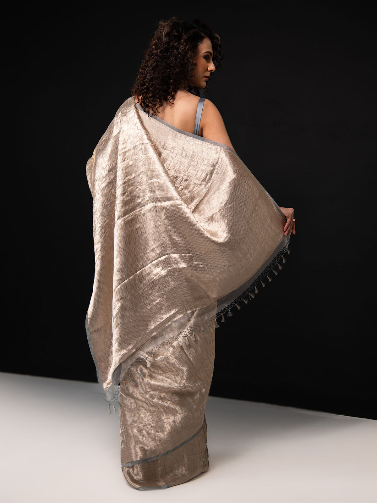 Grey Tissue Brocade Handloom Banarasi Saree - Sacred Weaves