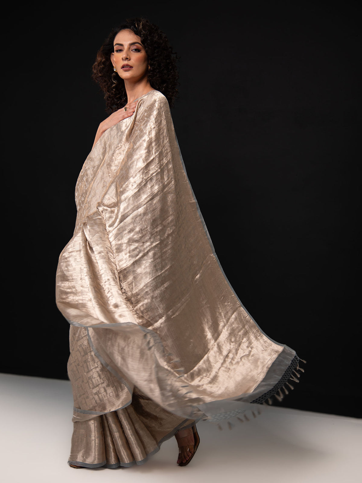 Grey Tissue Brocade Handloom Banarasi Saree - Sacred Weaves
