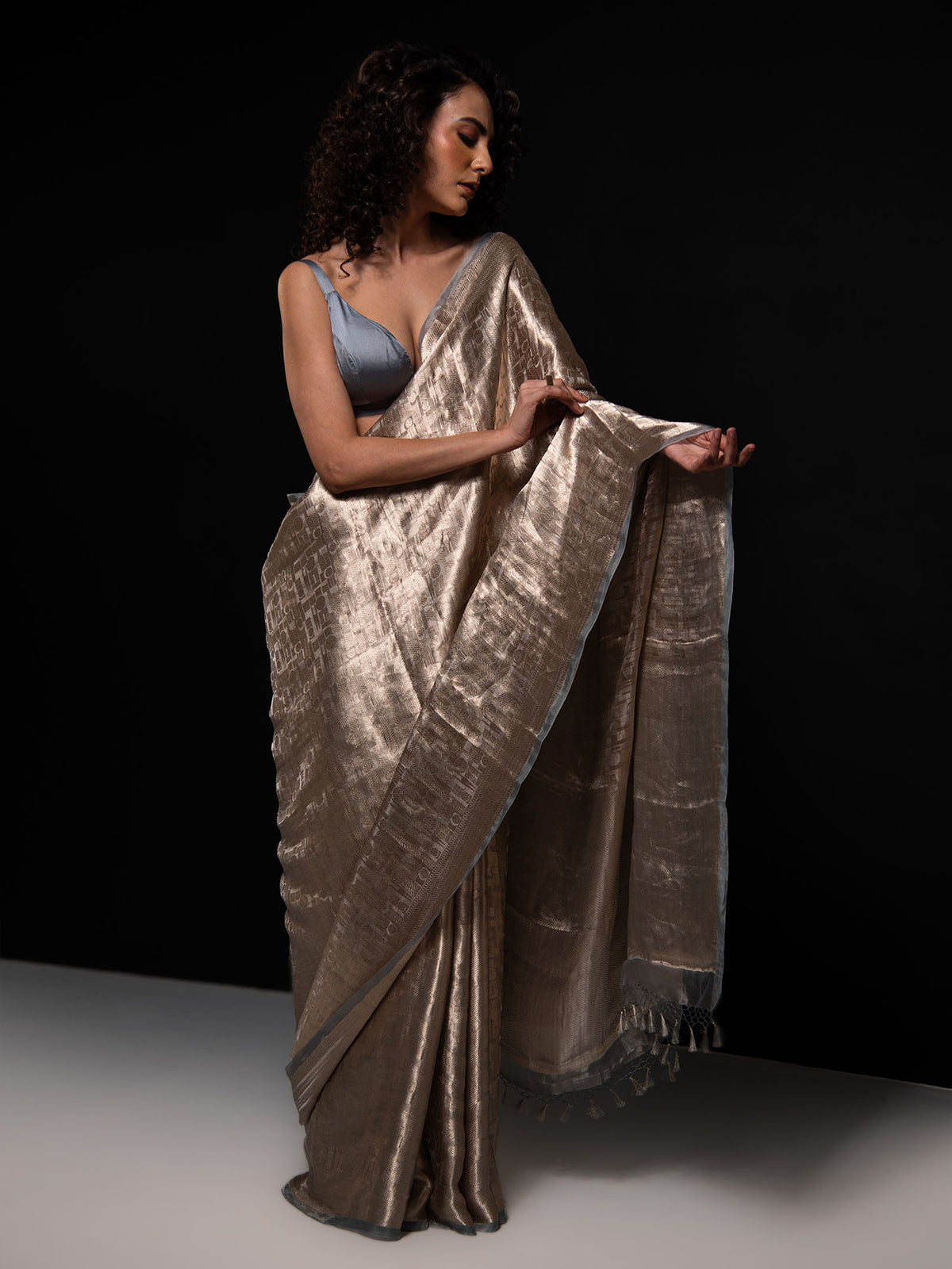 Grey Tissue Brocade Handloom Banarasi Saree - Sacred Weaves