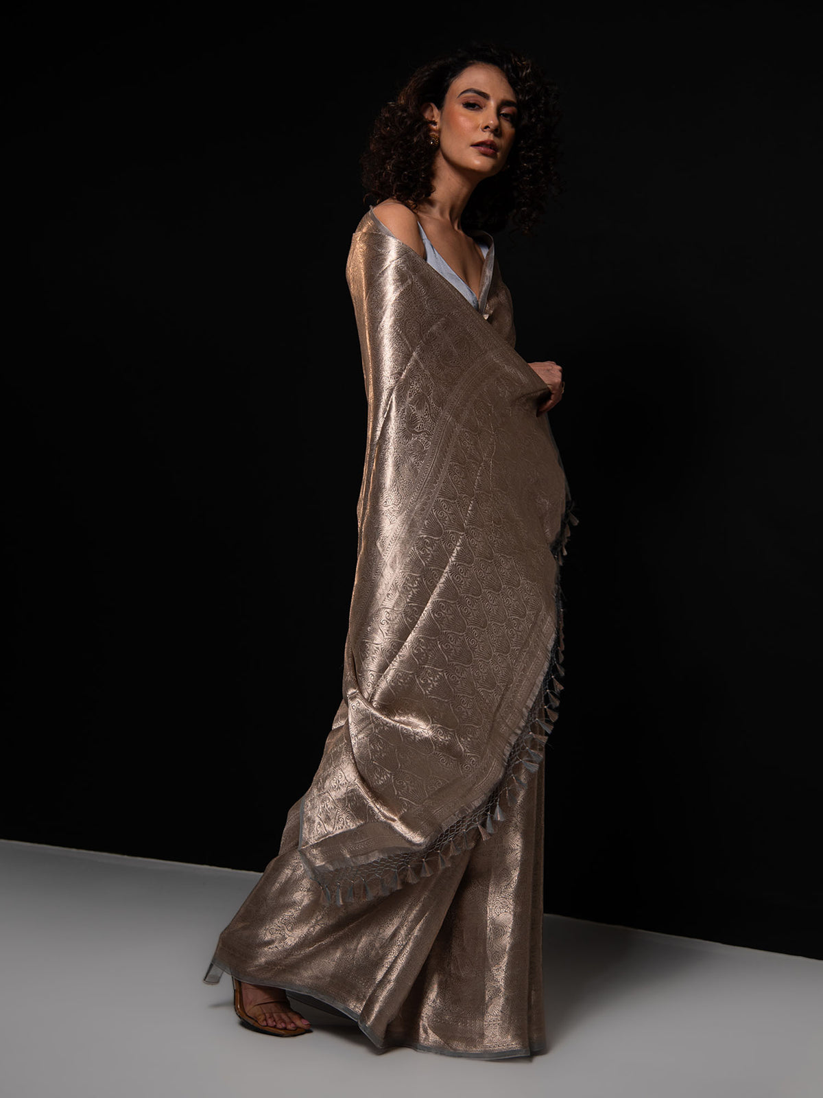 Grey Tissue Brocade Handloom Banarasi Saree - Sacred Weaves