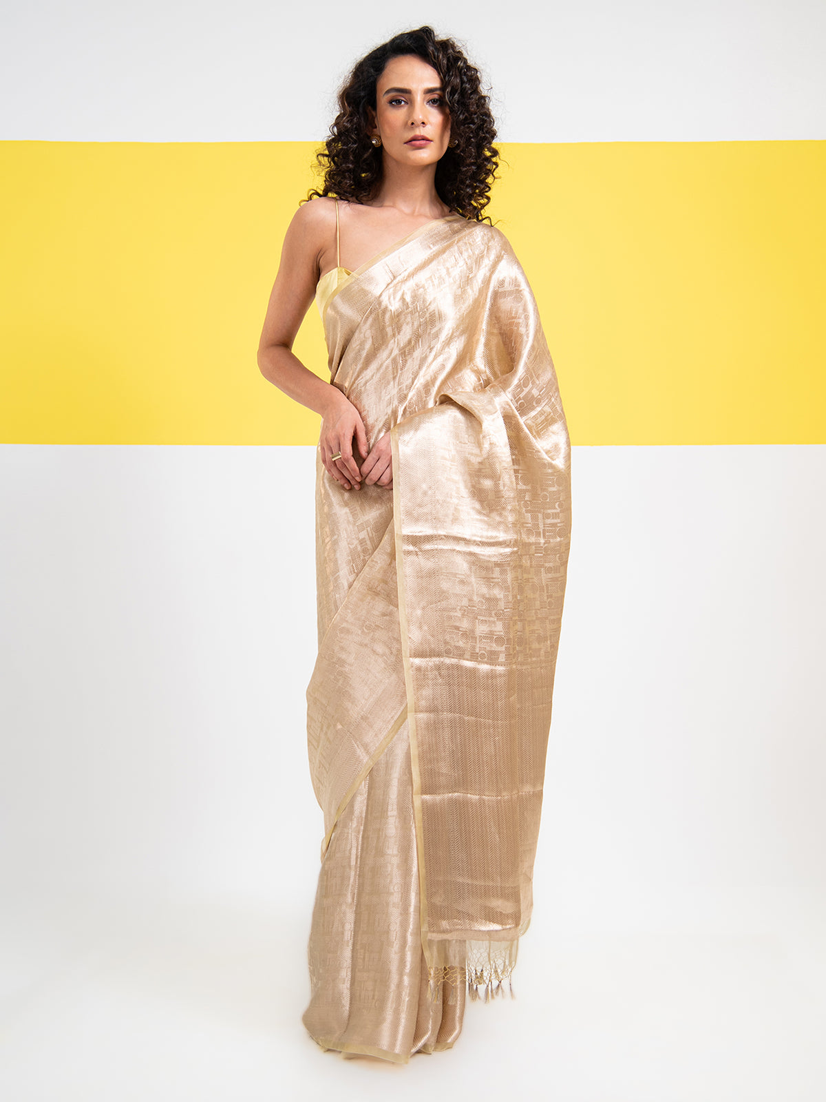 Pastel Yellow Tissue Brocade Handloom Banarasi Saree - Sacred Weaves