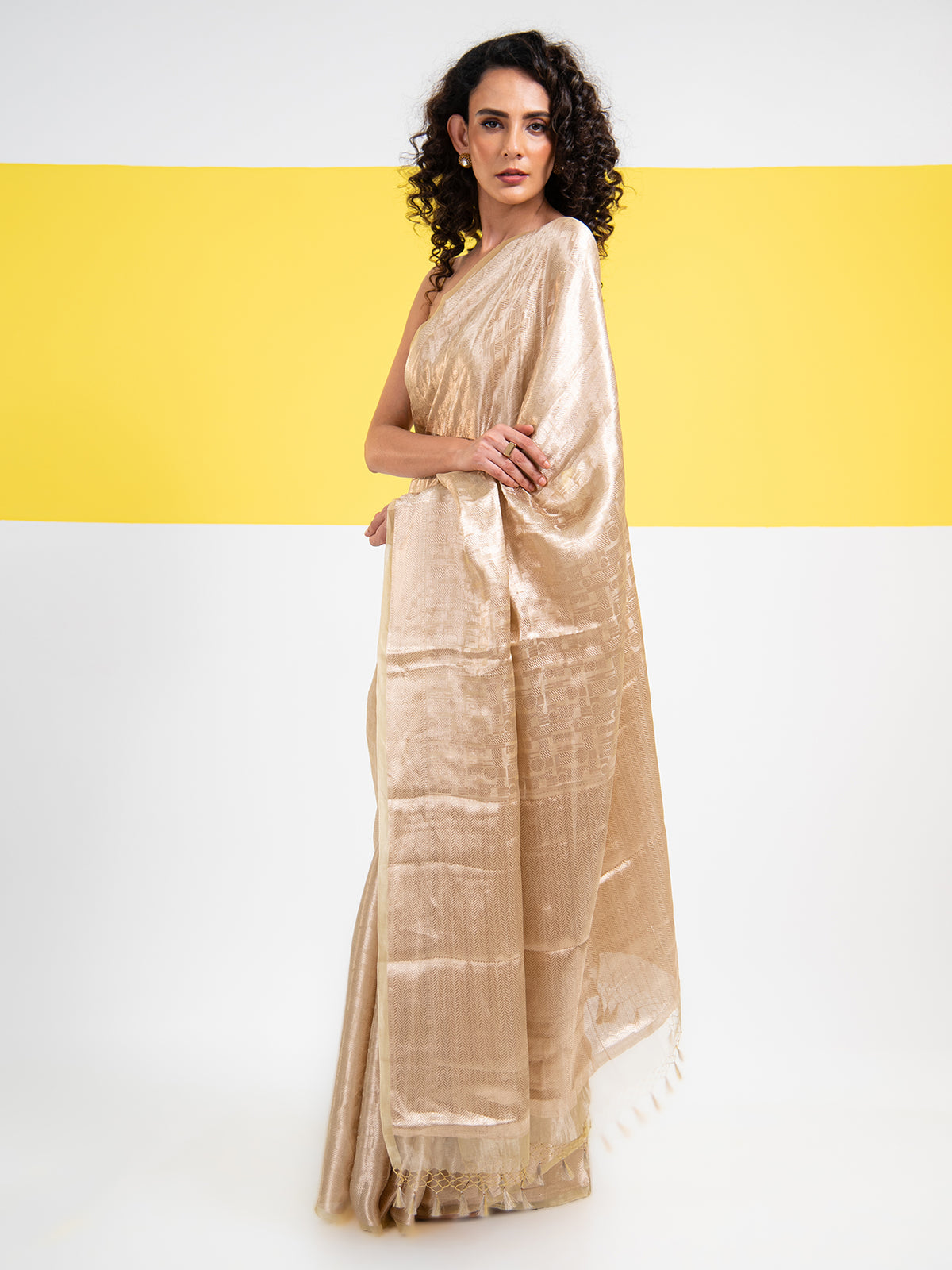 Pastel Yellow Tissue Brocade Handloom Banarasi Saree - Sacred Weaves