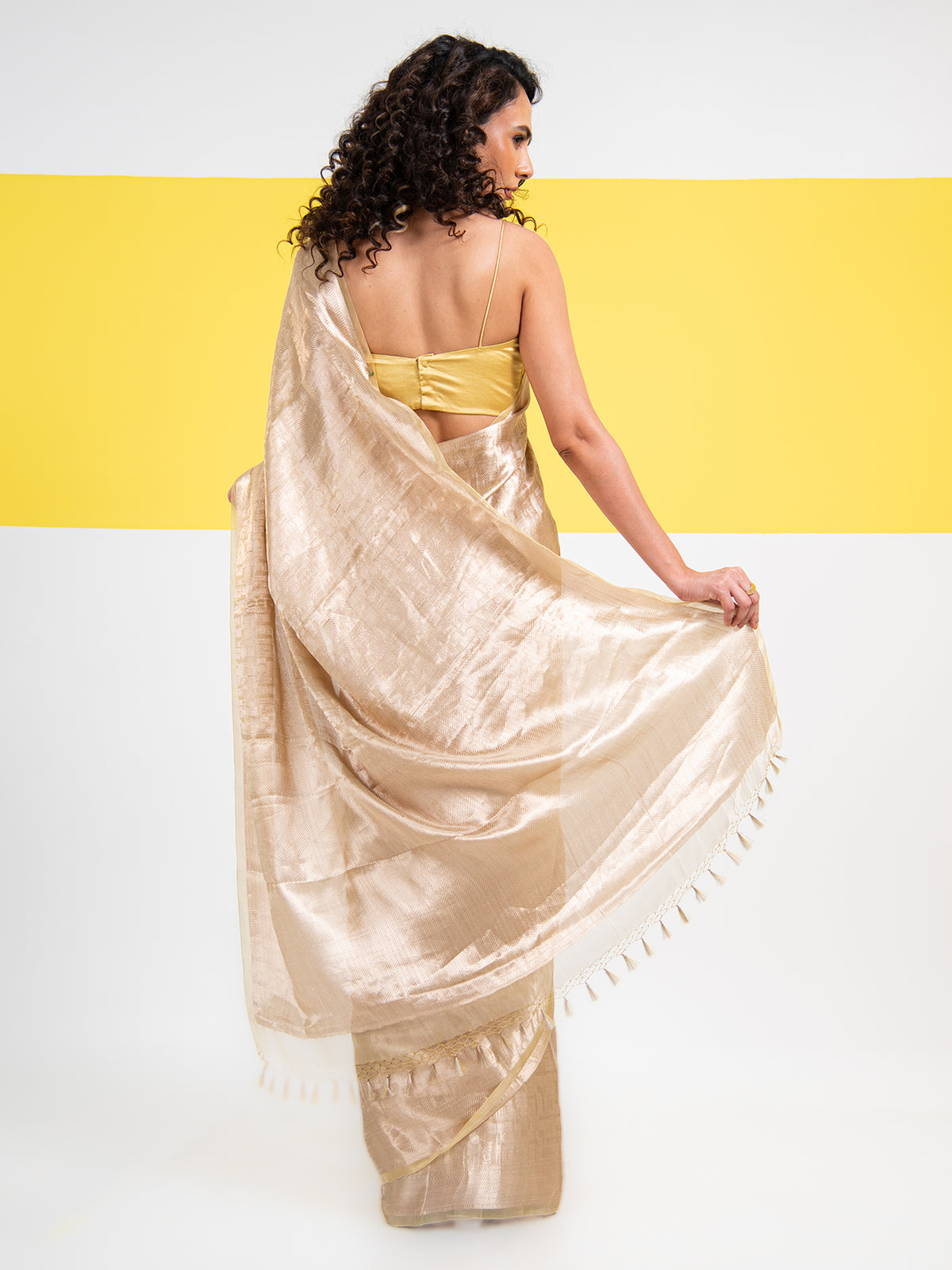Pastel Yellow Tissue Brocade Handloom Banarasi Saree - Sacred Weaves