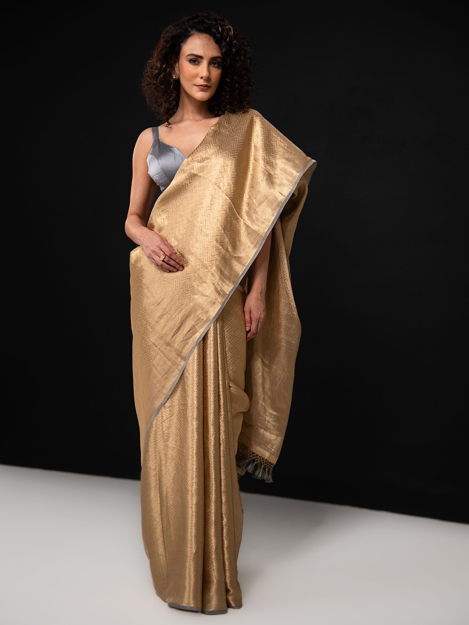 Grey Tissue Brocade Handloom Banarasi Saree - Sacred Weaves