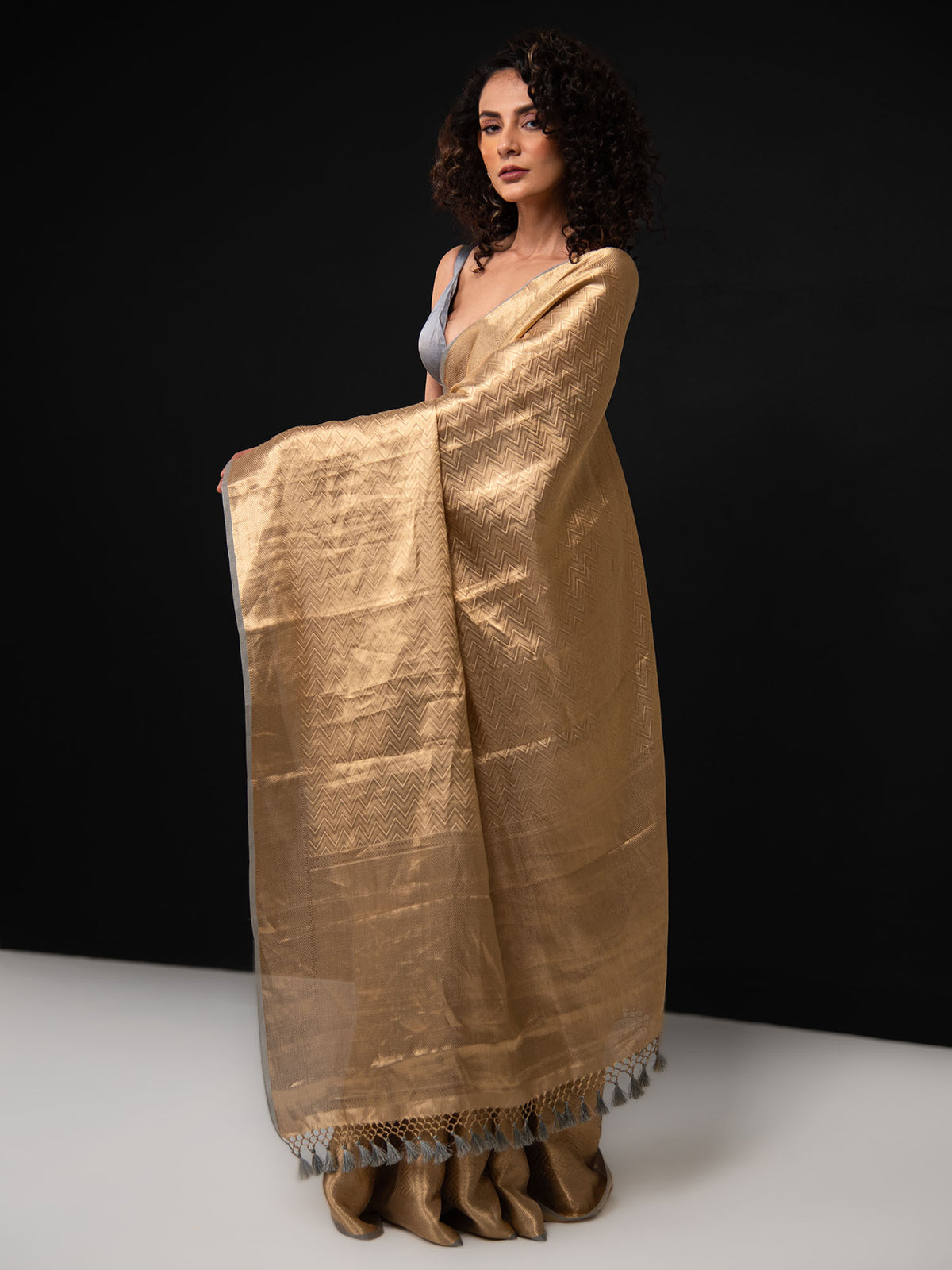Grey Tissue Brocade Handloom Banarasi Saree - Sacred Weaves