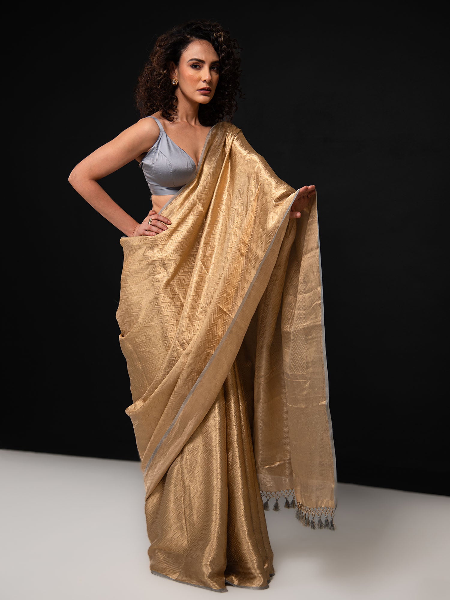 Grey Tissue Brocade Handloom Banarasi Saree - Sacred Weaves