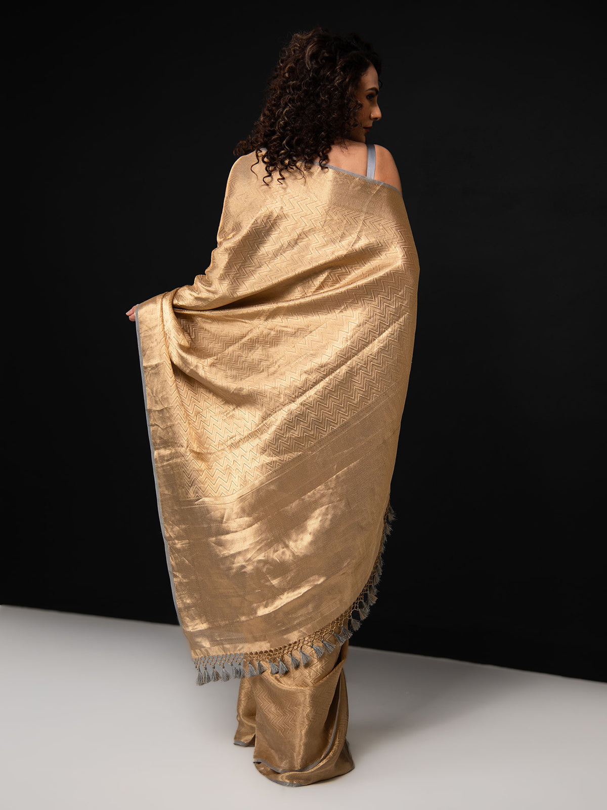 Grey Tissue Brocade Handloom Banarasi Saree - Sacred Weaves