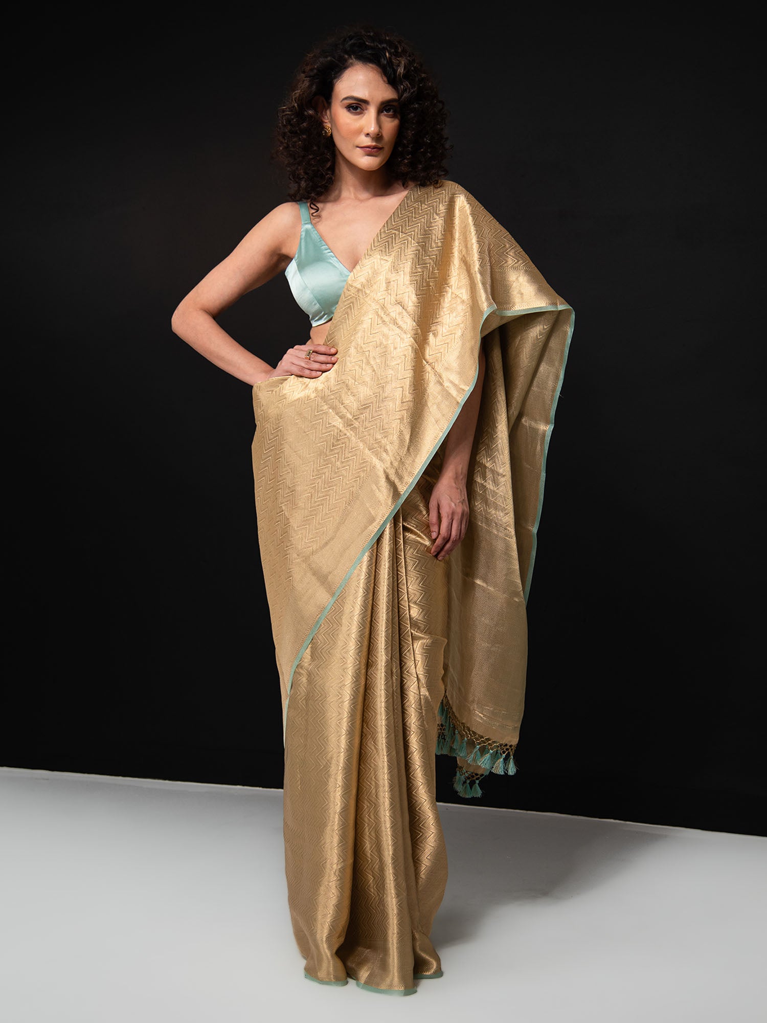 Aqua Green Tissue Brocade Handloom Banarasi Saree - Sacred Weaves