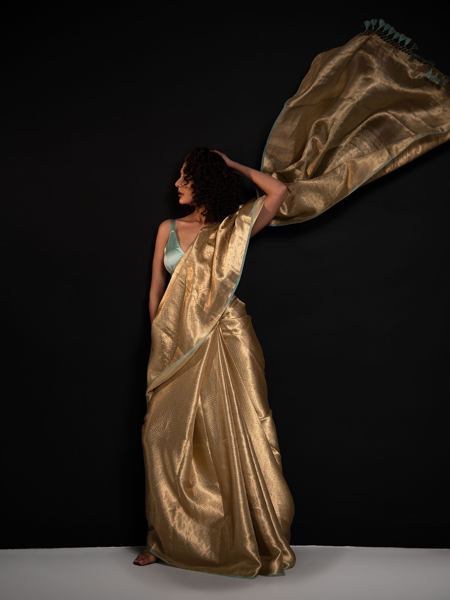 Aqua Green Tissue Brocade Handloom Banarasi Saree - Sacred Weaves