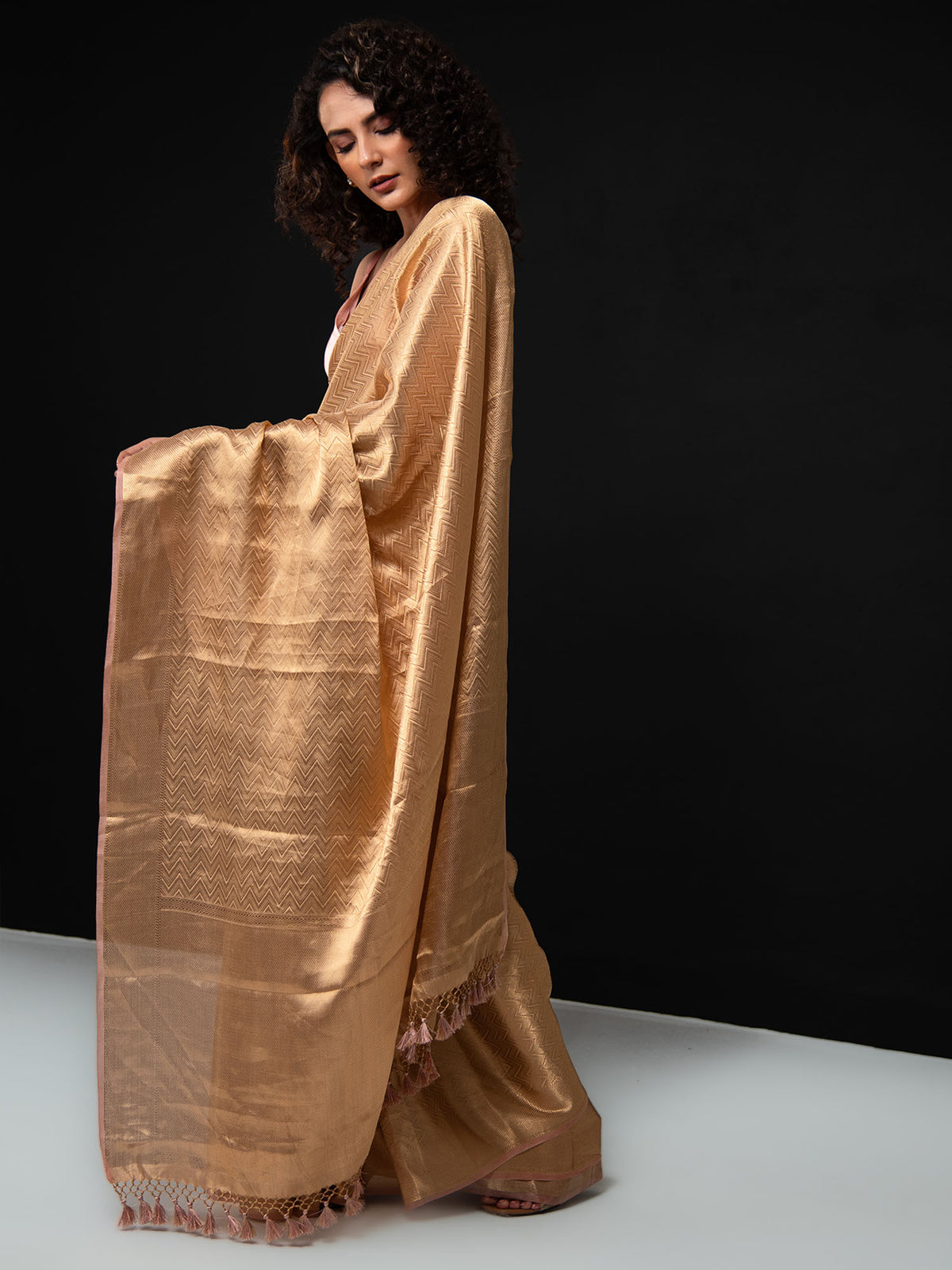 Pastel Pink Tissue Brocade Handloom Banarasi Saree - Sacred Weaves