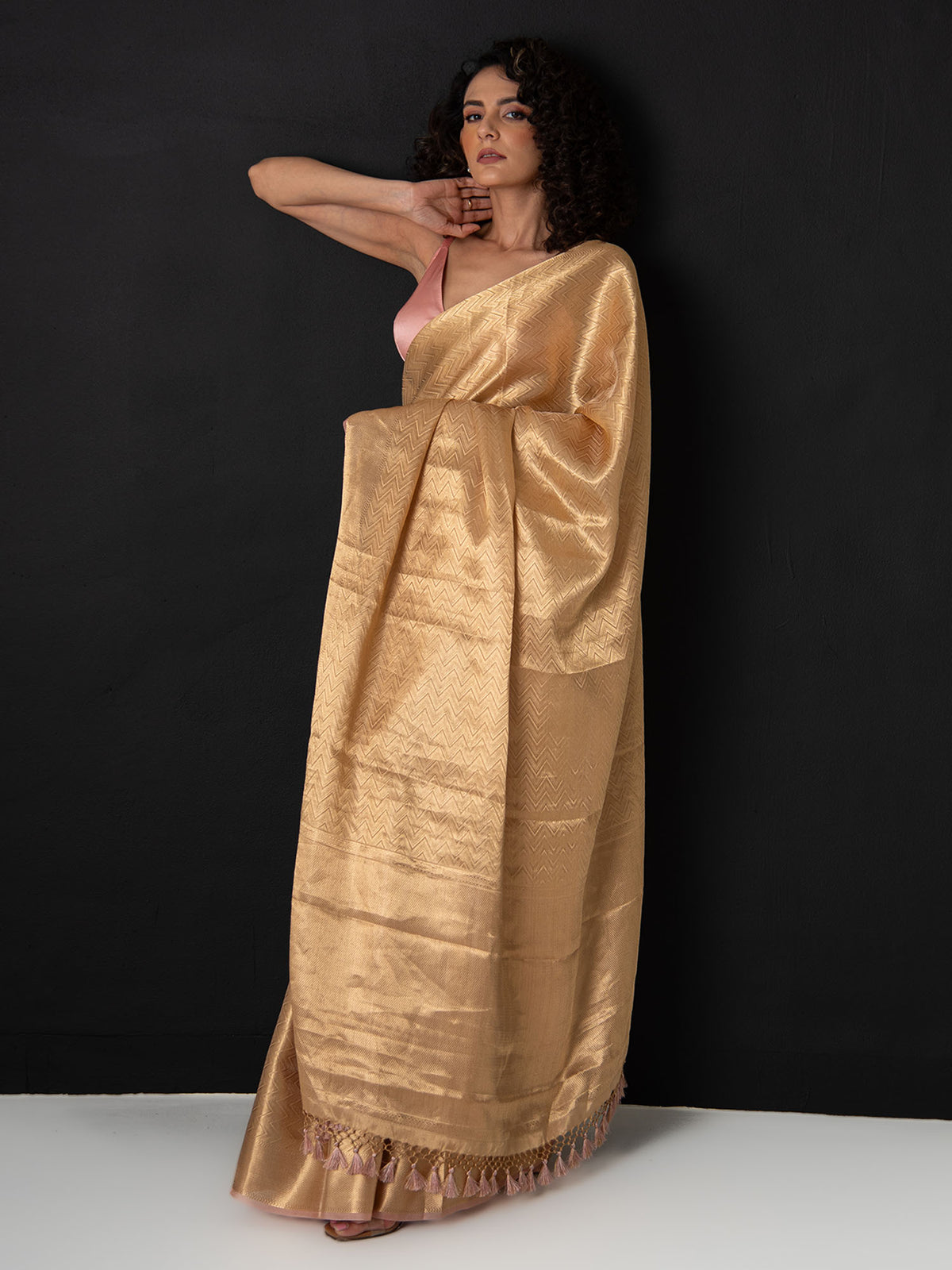 Pastel Pink Tissue Brocade Handloom Banarasi Saree - Sacred Weaves