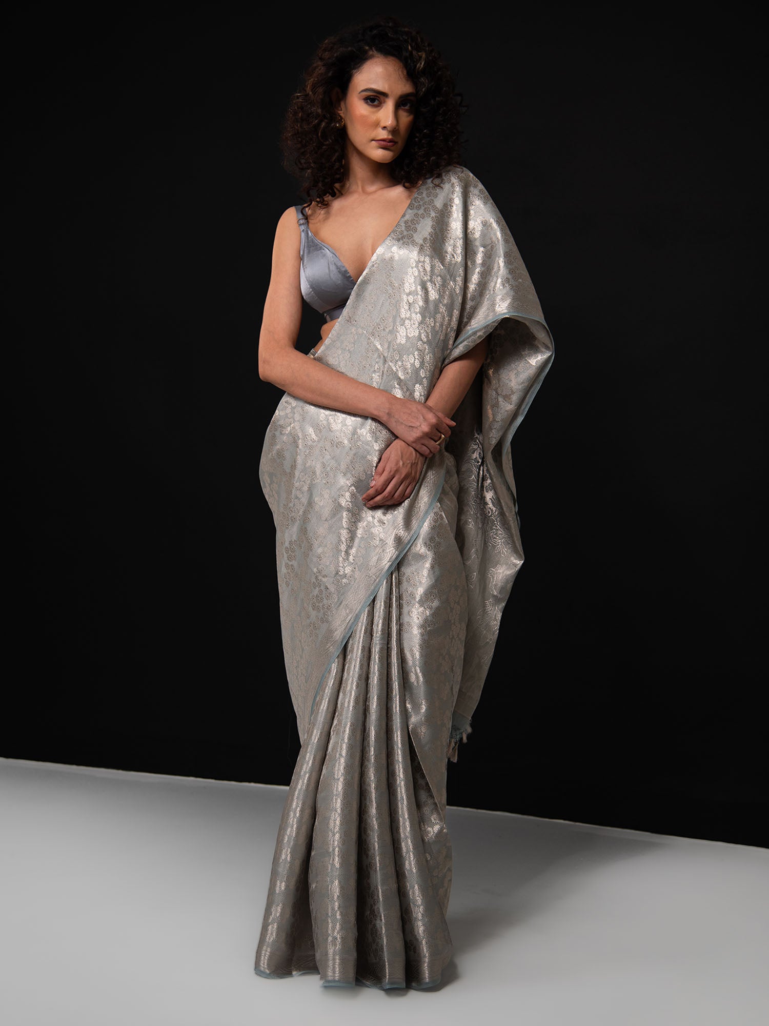 Grey Tissue Brocade Handloom Banarasi Saree - Sacred Weaves