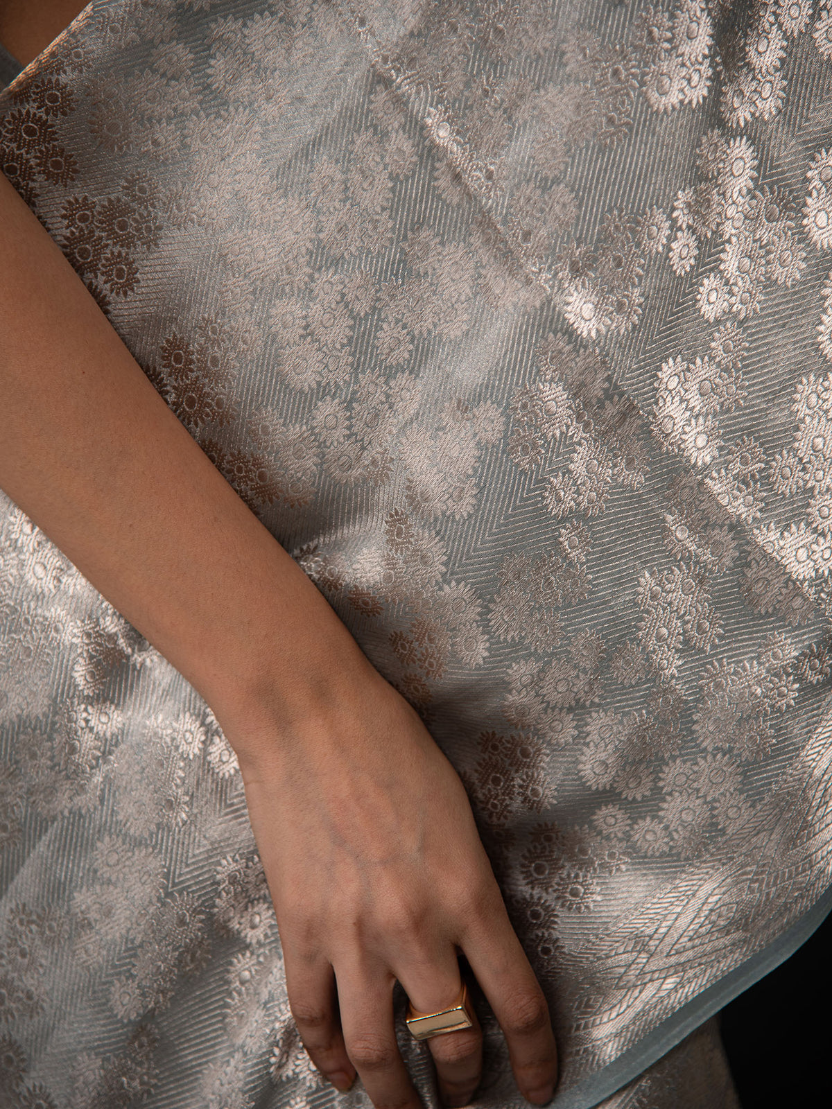 Grey Tissue Brocade Handloom Banarasi Saree - Sacred Weaves