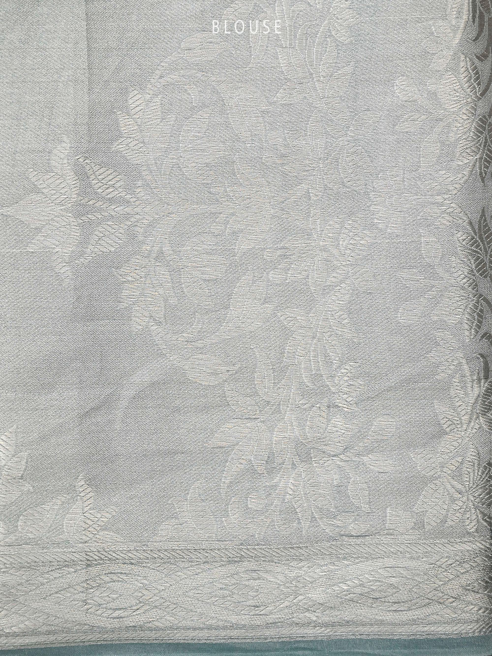 Grey Tissue Brocade Handloom Banarasi Saree - Sacred Weaves