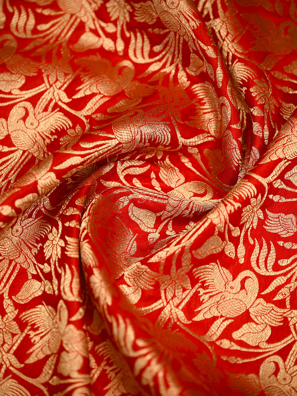 Red Silk Shikargah Brocade Handloom Banarasi Saree - Sacred Weaves