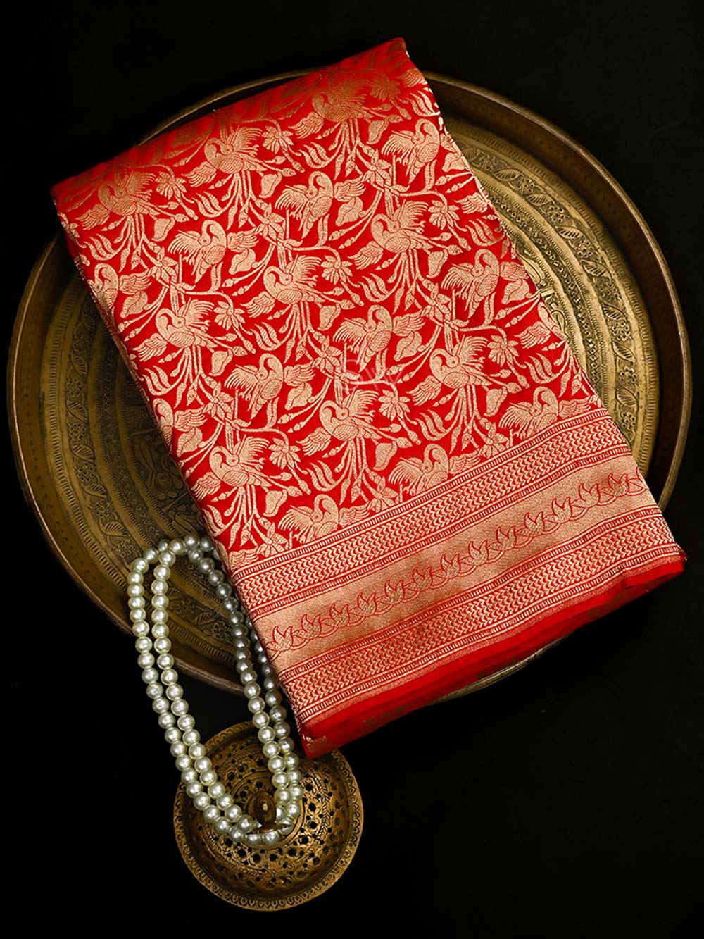 Red Silk Shikargah Brocade Handloom Banarasi Saree - Sacred Weaves