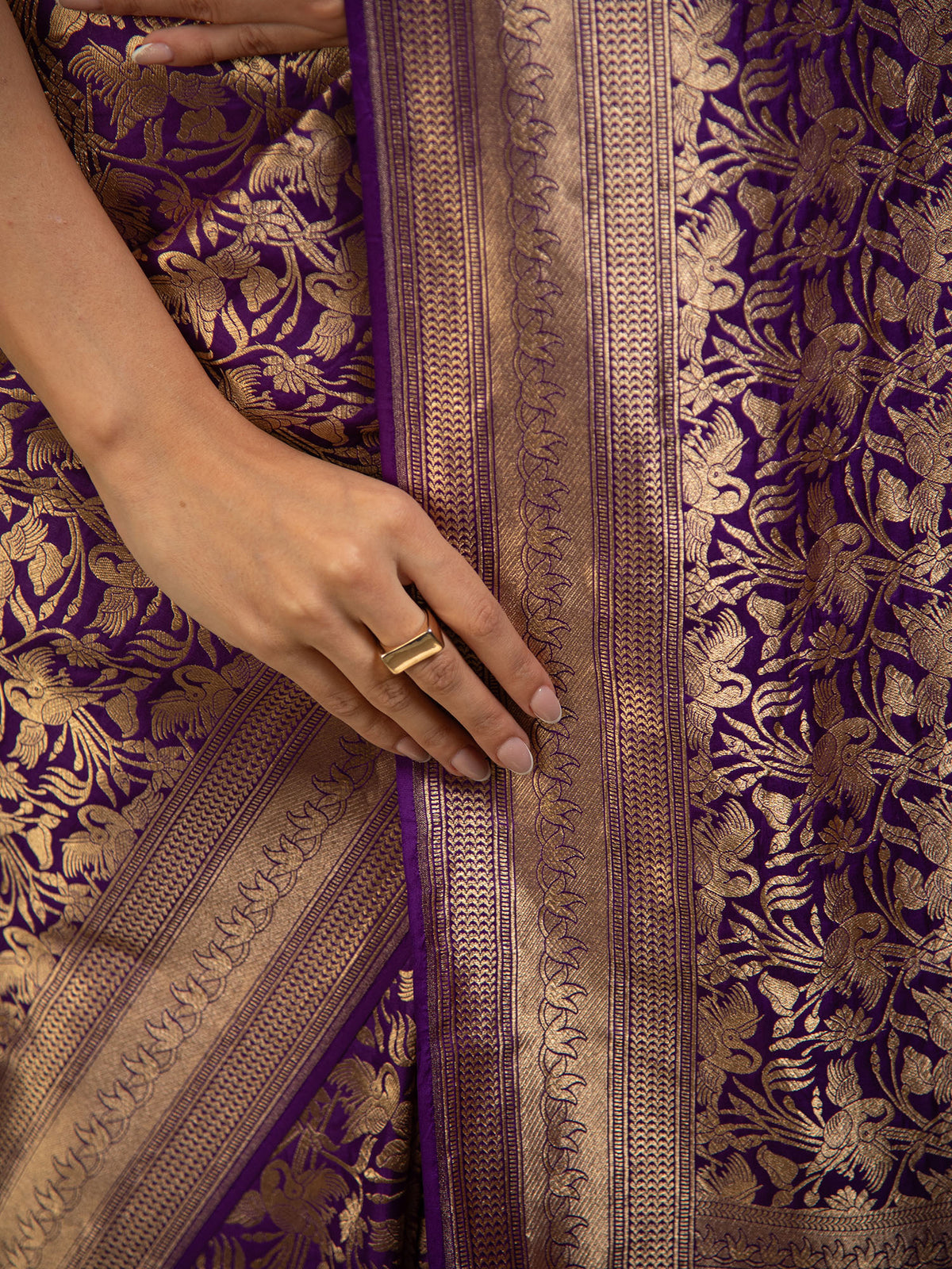 Purple Silk Shikargah Brocade Handloom Banarasi Saree