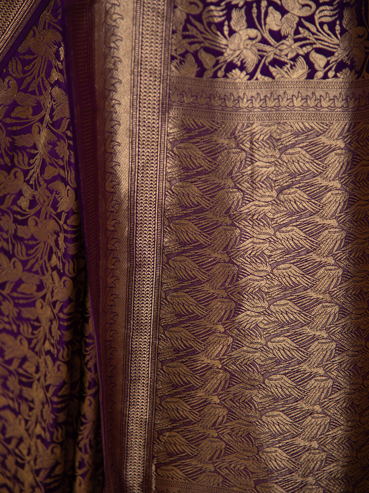 Purple Silk Shikargah Brocade Handloom Banarasi Saree