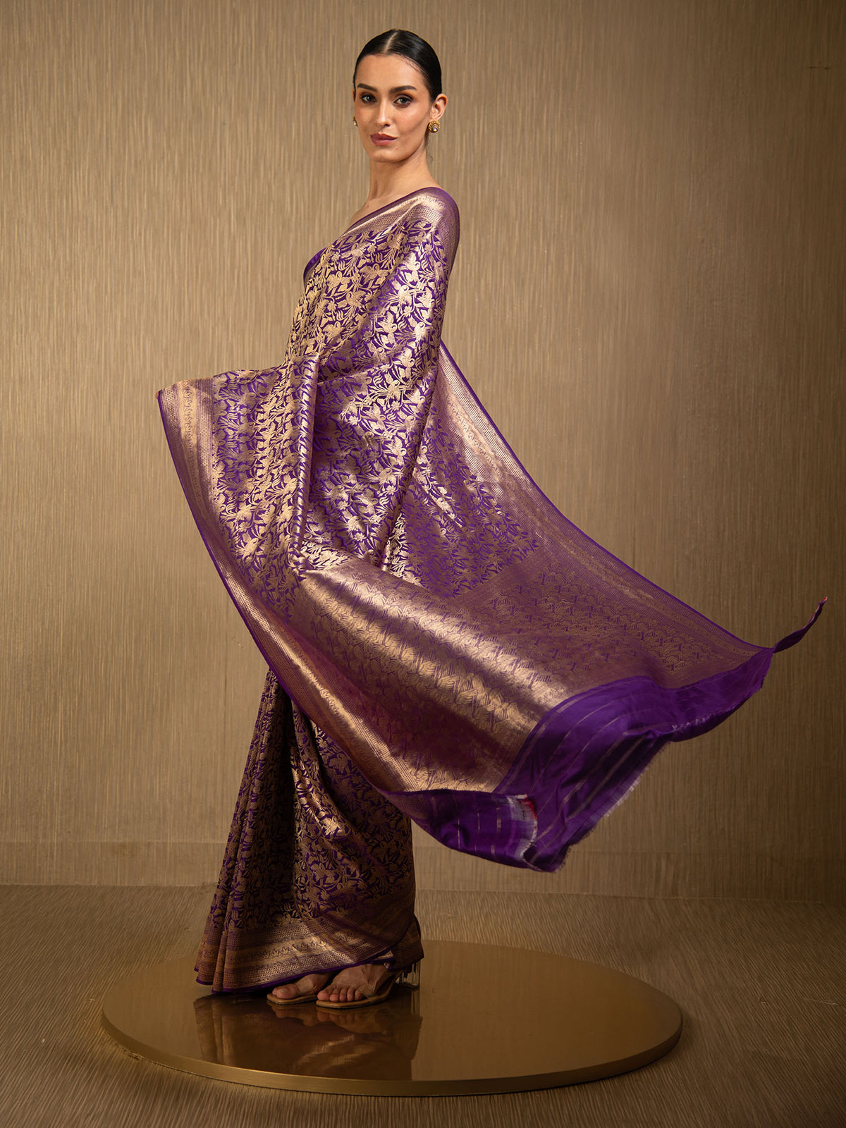 Purple Silk Shikargah Brocade Handloom Banarasi Saree