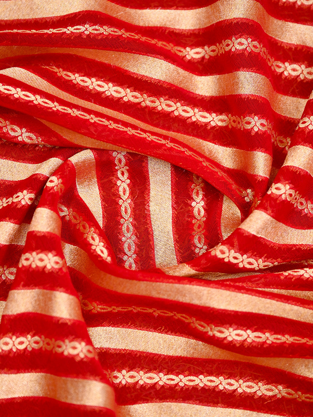 Red Stripe Khaddi Georgette Handloom Banarasi Saree