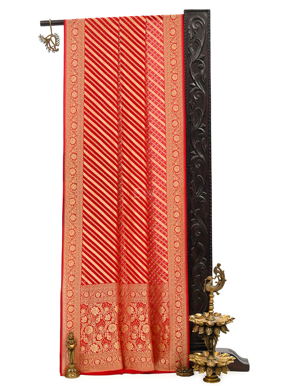Red Stripe Khaddi Georgette Handloom Banarasi Saree