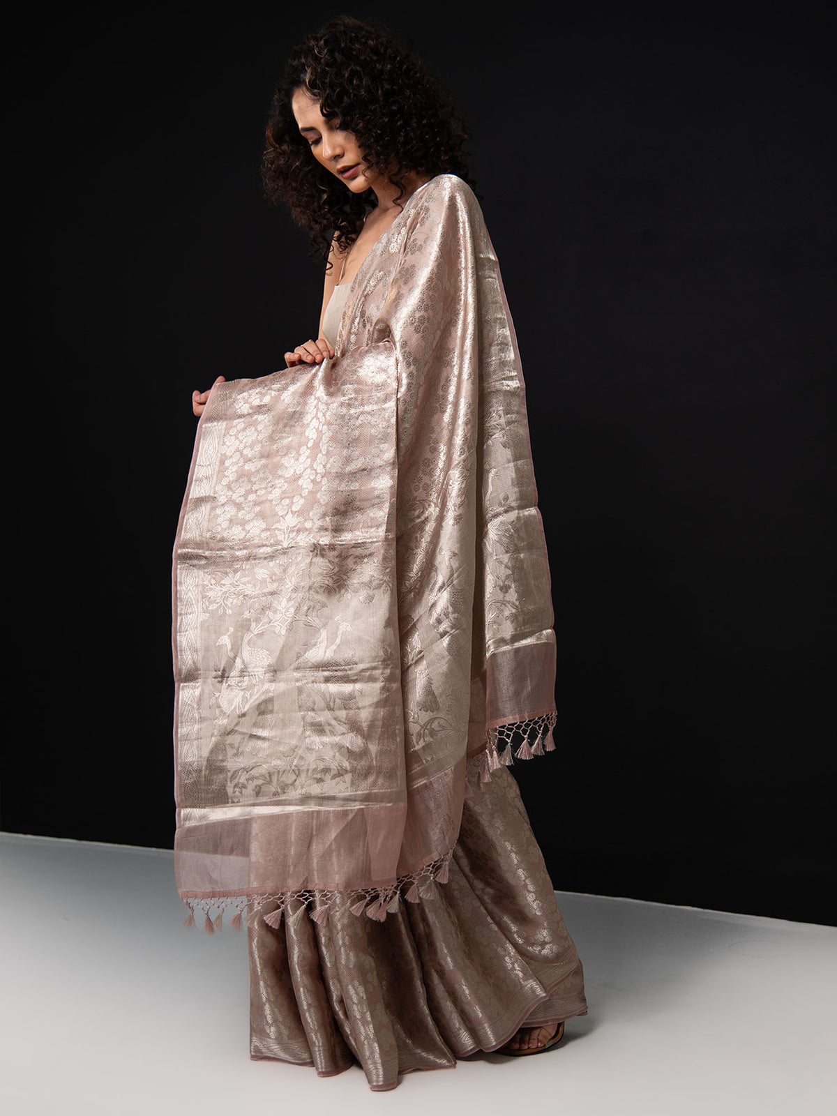 Dusky Pink Tissue Brocade Handloom Banarasi Saree - Sacred Weaves