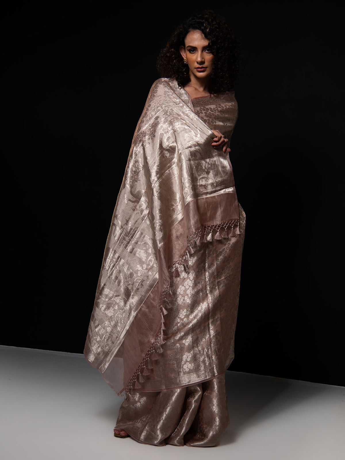 Dusky Pink Tissue Brocade Handloom Banarasi Saree - Sacred Weaves