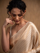 Cream Satin Brocade Handloom Banarasi Saree - Sacred Weaves