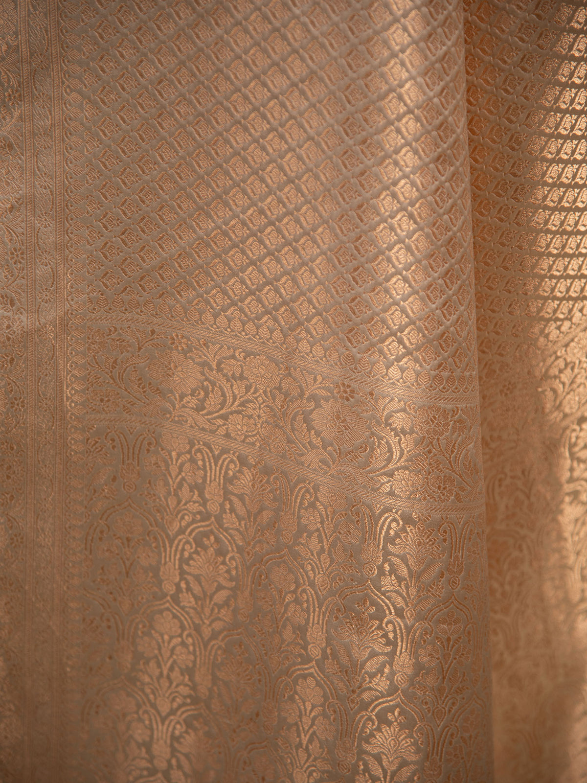 Cream Satin Brocade Handloom Banarasi Saree - Sacred Weaves