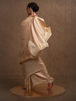 Cream Satin Brocade Handloom Banarasi Saree - Sacred Weaves