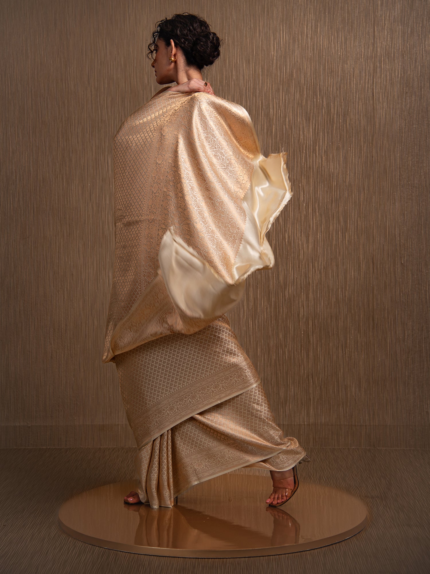 Cream Satin Brocade Handloom Banarasi Saree - Sacred Weaves