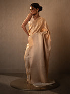Cream Satin Brocade Handloom Banarasi Saree - Sacred Weaves