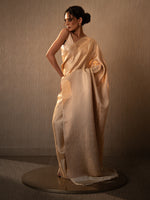 Cream Satin Brocade Handloom Banarasi Saree - Sacred Weaves