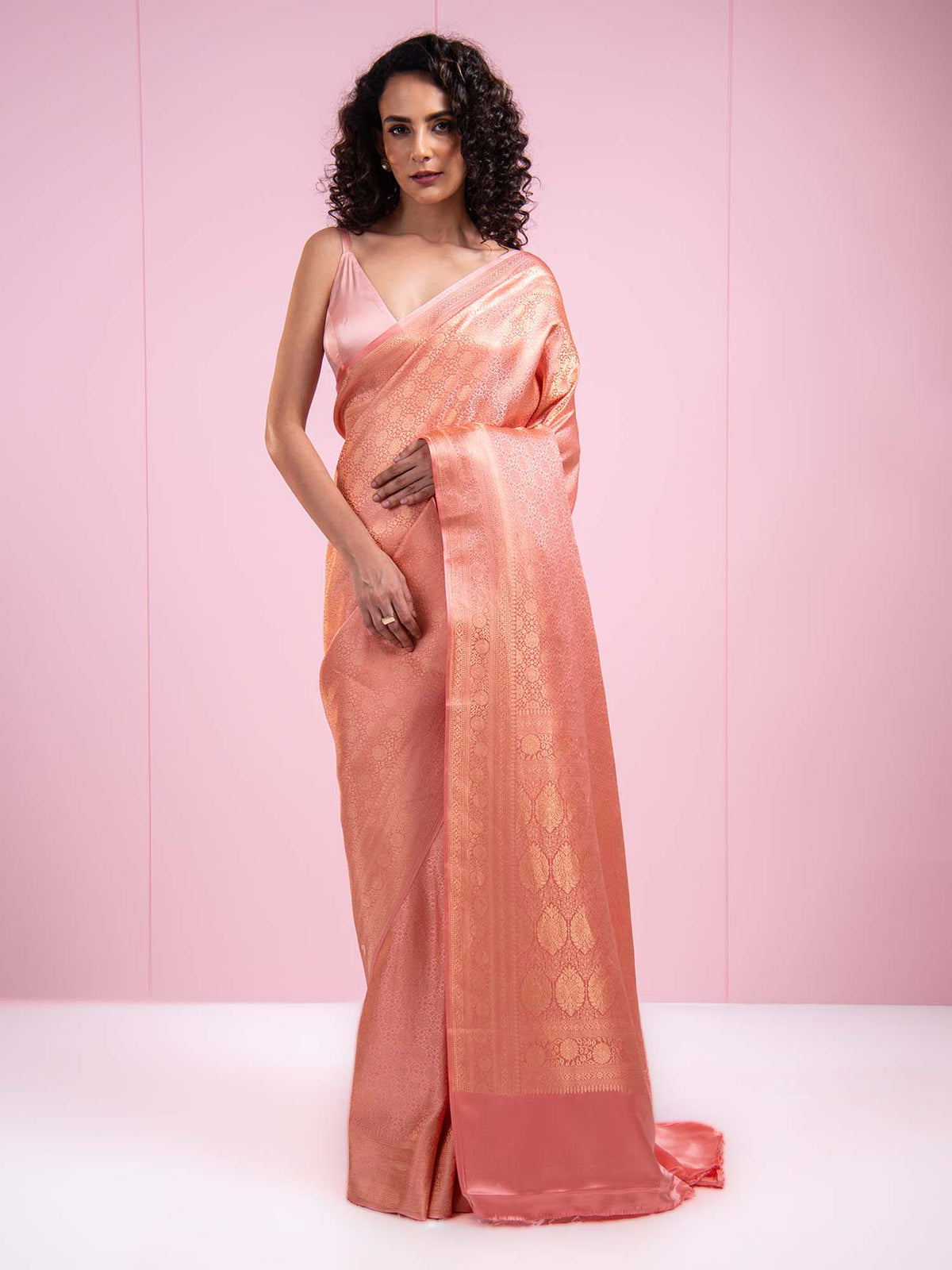 Pastel Pink Satin Brocade Handloom Banarasi Saree - Sacred Weaves
