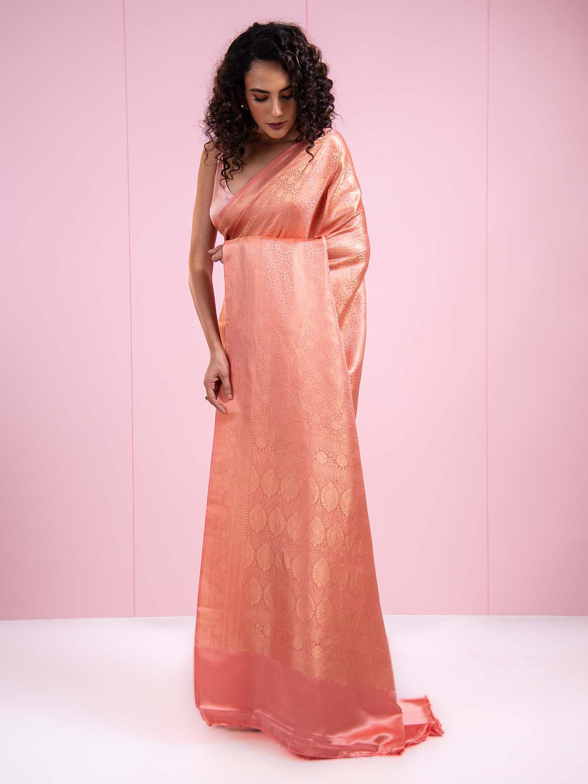 Pastel Pink Satin Brocade Handloom Banarasi Saree - Sacred Weaves