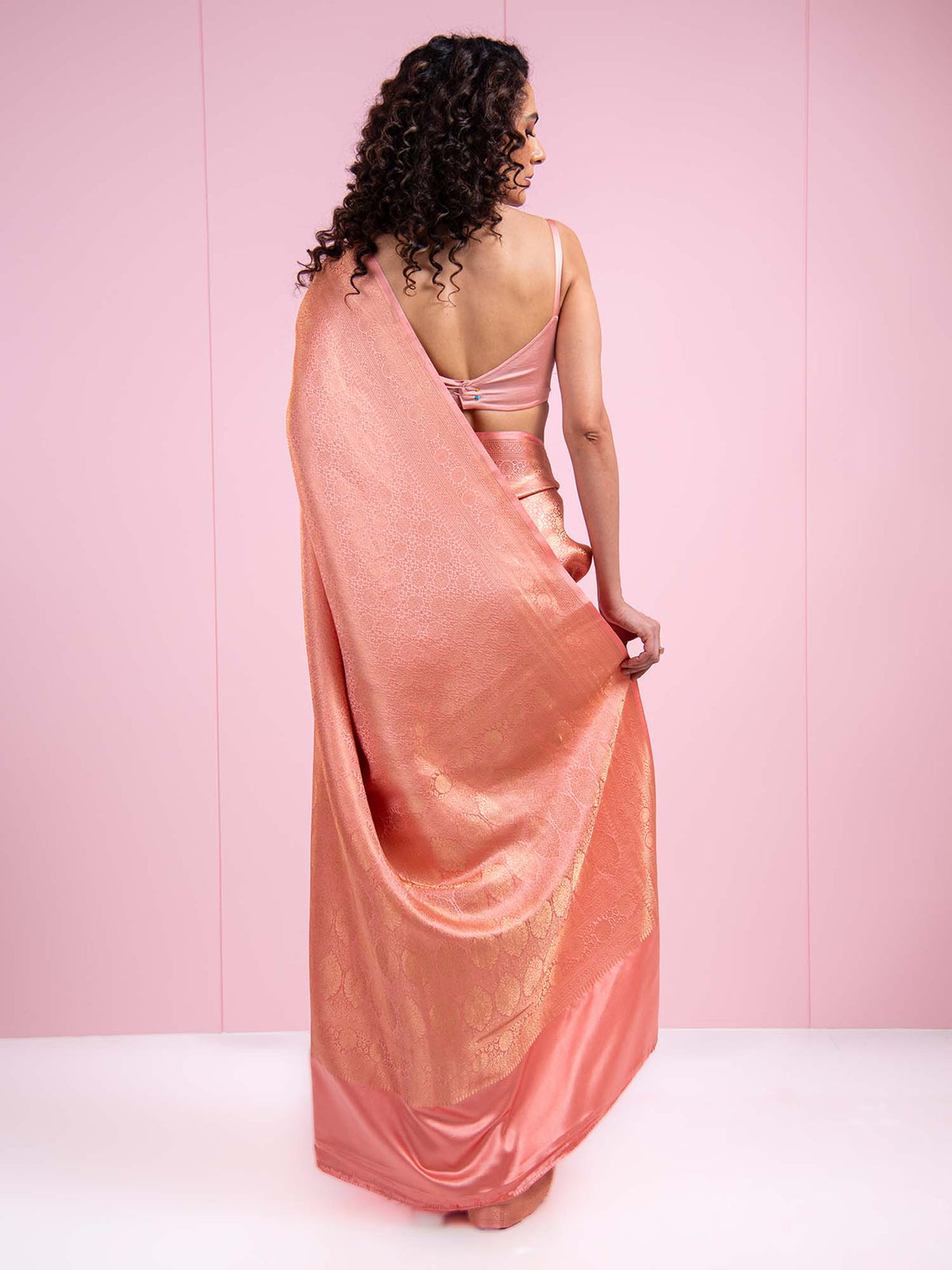 Pastel Pink Satin Brocade Handloom Banarasi Saree - Sacred Weaves