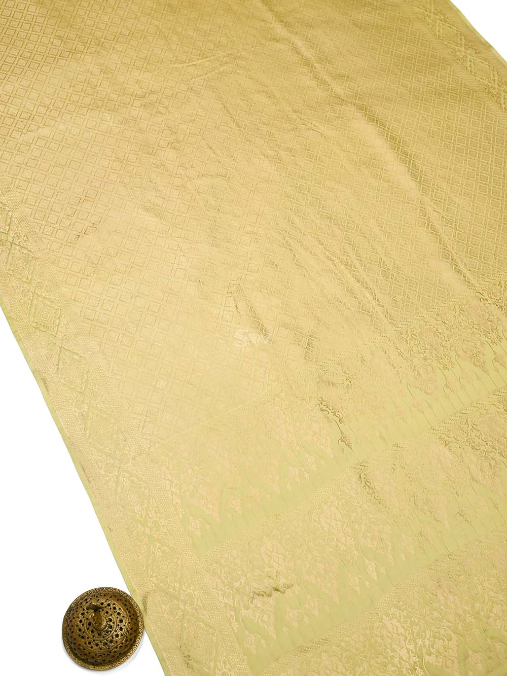 Lime Yellow Satin Brocade Handloom Banarasi Saree - Sacred Weaves